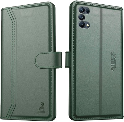 AIBEX Flip Cover for Oppo A74 5G|Vegan PU Leather |Foldable Stand & Pocket(Green, Cases with Holder, Pack of: 1)