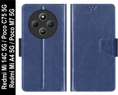 SBMS Flip Cover for Xiaomi Mi Redmi 14C 5G / Poco M7 5G / Poco C75 5G / Redmi A4 5G Back Cover Case(Blue, Shock Proof, Pack of: 1)
