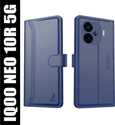 AIBEX Flip Cover for iQOO Neo 10R 5G|Premium Leather Finish | Magnetic Closure | Kickstand Feature | Shockproof(Blue, Magnetic Case, Pack of: 1)