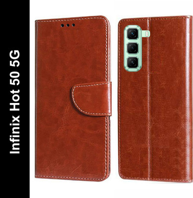 Nuvak Flip Cover for Infinix Hot 50 5G(Brown, Magnetic Case, Pack of: 1)