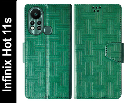 SBMS Flip Cover for Infinix Hot 11s Back Cover Case with Magnatic Closure(Green, Shock Proof, Pack of: 1)