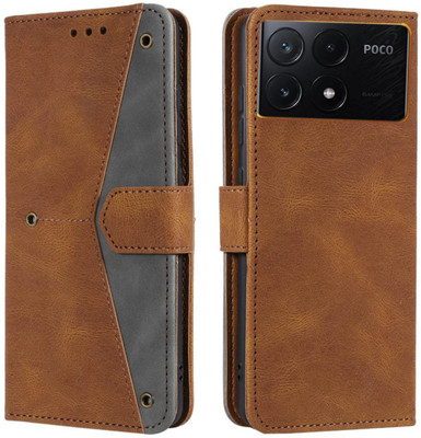 Trending Today Wallet Case Cover for Poco X6 Pro 5G | Premium Business Series Flip Back Cover(Brown, Dual Protection, Pack of: 1)