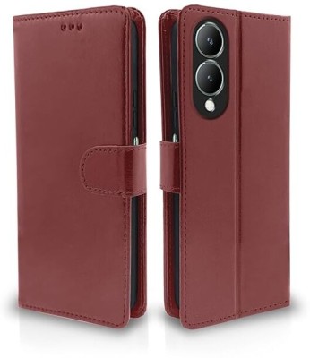 Maa Nachinda Flip Cover for Vivo Y17S Foldable Stand PU Leather & Pocket Flip Cover Wallet Style Magnetic(Brown, Cases with Holder, Pack of: 1)