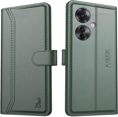 AIBEX Flip Cover for Oppo F25 Pro 5G|Premium Leather Finish | Magnetic Closure | Kickstand Feature | Shockproof(Green, Magnetic Case, Pack of: 1)
