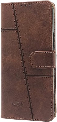 NIMMIKA ENTERPRISES Flip Cover for Vivo Y72 5G(Premium leather material | 360-degree protection | Card slots and pockets)(Brown, Dual Protection, Pack of: 1)