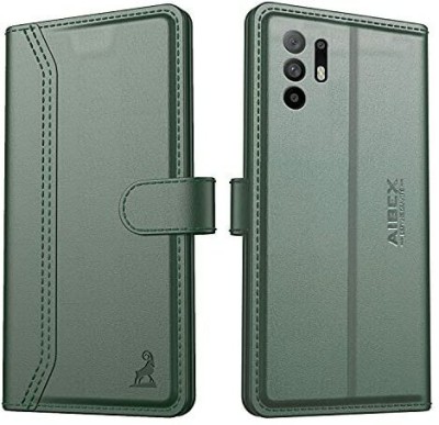AIBEX Flip Cover for Oppo F19 Pro Plus 5G|Vegan PU Leather |Foldable Stand & Pocket |Magnetic Closure(Green, Cases with Holder, Pack of: 1)