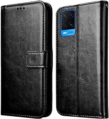 LOGELI Flip Cover for Magnetic Closurer| PU Leather Magnetic Wallet Back Cover Case for Oppo A54 5G(Black, Cases with Holder, Pack of: 1)