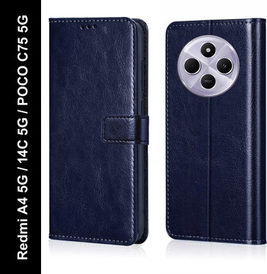 Nuvak Flip Cover for Redmi A4 5G, Redmi 14C 5G, POCO C75 5G(Blue, Magnetic Case, Pack of: 1)