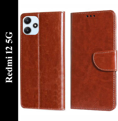 Wynhard Flip Cover for Redmi 12 5G(Brown, Grip Case, Pack of: 1)