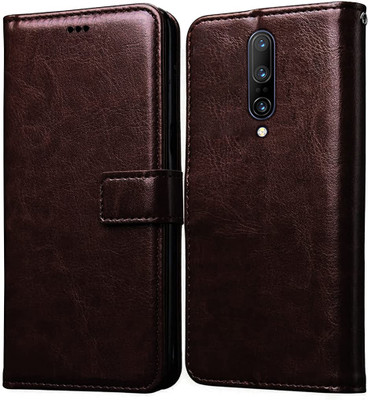 Never Late Flip Cover for OnePlus 7 Pro(Brown, Grip Case, Pack of: 1)