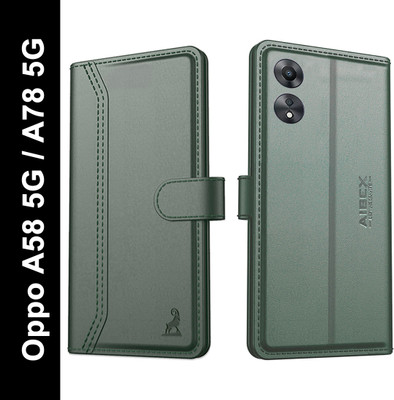 AIBEX Flip Cover for Oppo A58 5G / Oppo A78 5G| Premium Leather Finish | Magnetic Closure | Kickstand Feature(Green, Magnetic Case, Pack of: 1)