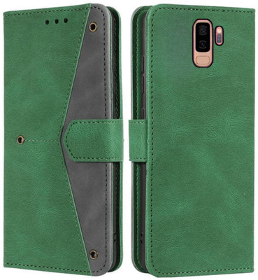 ClickAway Flip Cover for Samsung Galaxy S9 Plus | Premium Design with Green & Grey Combination Wallet Back Cover(Green, Dual Protection, Pack of: 1)