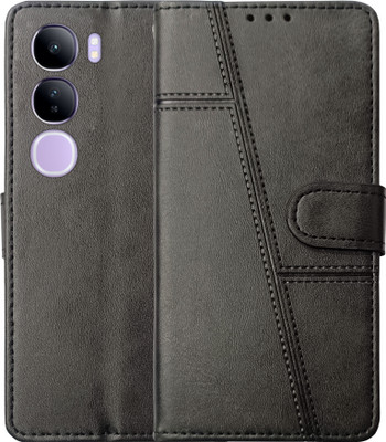 SUPER-ME Flip Cover for VIVO V40 LITE 5G | ARROW COVER | Heavy Magnet | Scratch-Free Vegan Leather | 3 Pockets |(Black, Dual Protection, Pack of: 1)