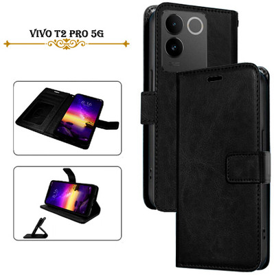 Asmart Flip Cover for Vivo T2 Pro 5G(Black, Pack of: 1)
