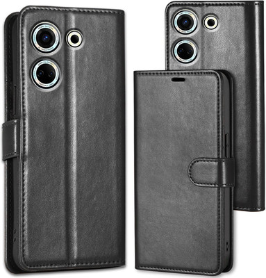 Asgeot Flip Cover for Tecno Camon 20 4G| Inside TPU with Card Pockets | Wallet Stand | Magnetic Closure |(Black, Dual Protection, Pack of: 1)