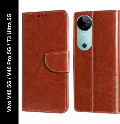 Krumholz Flip Cover for Vivo V40 5G, Vivo V40 Pro 5G, Vivo T3 Ultra 5G(Brown, Dual Protection, Pack of: 1)