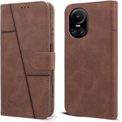 SnapStar Flip Cover for Oppo Reno 10 5G(Premium Leather Material | Built-in Stand | Card Slots and Wallet)(Brown, Dual Protection, Pack of: 1)