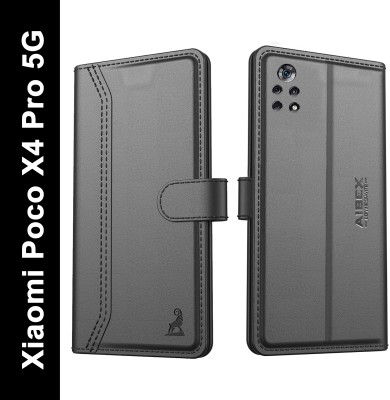 AIBEX Flip Cover for Poco X4 Pro 5G|Vegan PU Leather |Foldable Stand & Pocket |Magnetic Closure(Black, Cases with Holder, Pack of: 1)