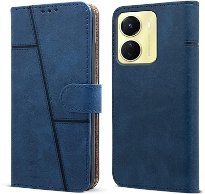 NIMMIKA ENTERPRISES Flip Cover for Vivo Y16 (Premium leather material | Card slots and pockets | 360-degree protection)(Blue, Dual Protection, Pack of: 1)