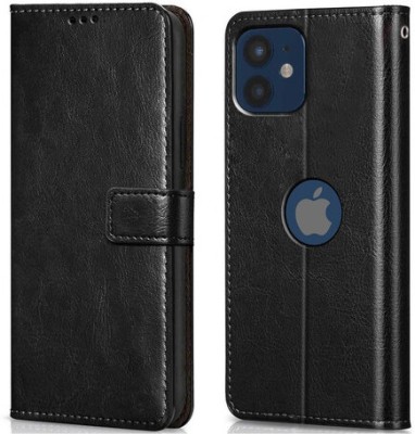 AKSP Flip Cover for Apple iphone 12 Mini Leather Finish(Black, Magnetic Case, Pack of: 1)