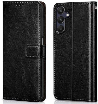 LOGELI Flip Cover for Samsung Galaxy A25 5G PU Leather Flip Cover Wallet Case with TPU Silicone Case Back Cover(Black, Cases with Holder, Pack of: 1)