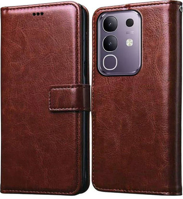 GETCOVER Flip Cover for VIVO Y29 5G | Premium Leather Finish | Card Pockets | Wallet Stand |(Brown, Dual Protection, Pack of: 1)