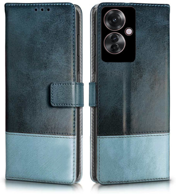 SESS XUSIVE Flip Cover for Oppo F25 Pro 5G -Dual-Color Leather Finish Wallet - Sky Blue & Blue(Brown, Dual Protection)