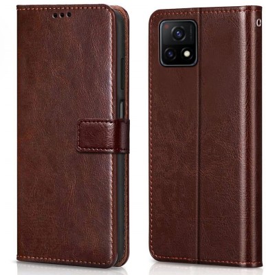 YoZoo Flip Cover for Vivo Y72 5G Flexible | Leather Finish | Card Pockets Wallet & Stand(Brown, Dual Protection, Pack of: 1)