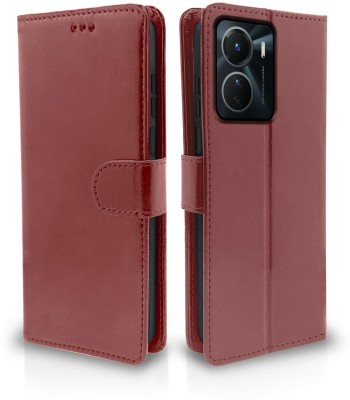 Casesily Flip Cover for Vivo Y16 Leather Wallet Case(Brown, Cases with Holder, Pack of: 1)