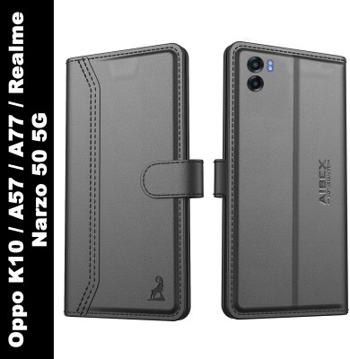 AIBEX Flip Cover for Oppo K10 5G / Realme Narzo 50 5G|Vegan PU Leather |Foldable Stand & Pocket |Magnetic(Black, Cases with Holder, Pack of: 1)