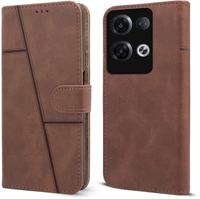 SnapStar Flip Cover for Oppo Reno 8 Pro 5G(Premium Leather Material | Built-in Stand | Card Slots and Wallet)(Brown, Dual Protection, Pack of: 1)