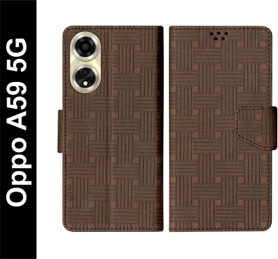 korumacase Flip Cover for Oppo A59 5G(Brown, Shock Proof, Pack of: 1)