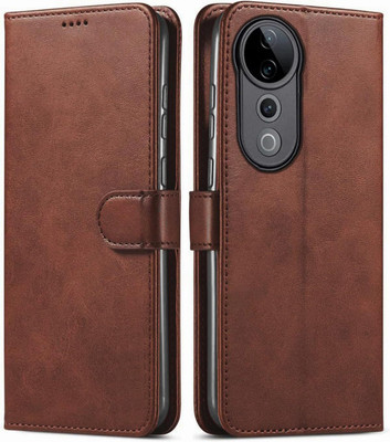 BhargavGadgets Flip Cover for Vivo V40 pro 5g Premium Stylish Wallet Flip Case with Magnetic Closure(Brown, Cases with Holder, Pack of: 1)