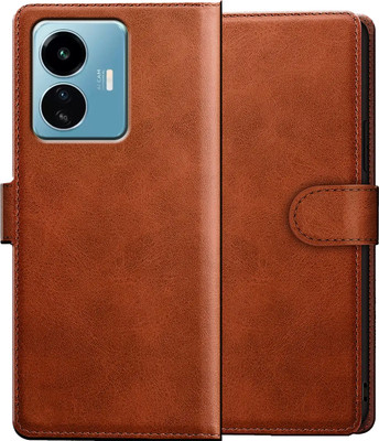 Xester Flip Cover for IQOO Z6 LITE 5G |Vegan PU Leather |Foldable Stand & Pocket |Magnetic Closure(Brown, Dual Protection, Pack of: 1)