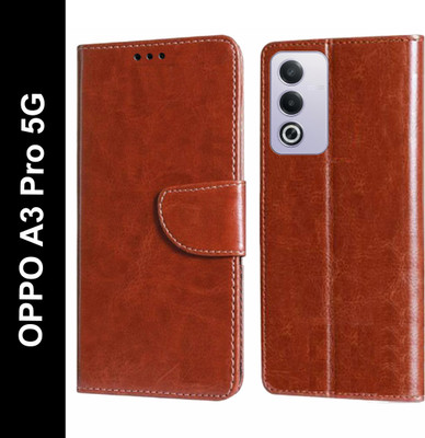 Wristlet Flip Cover for OPPO A3 Pro 5G(Brown, Dual Protection, Pack of: 1)