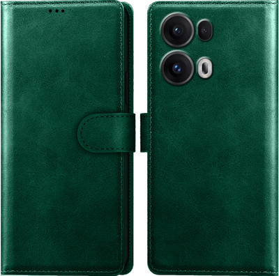 Roxel Flip Cover for Oppo Reno 13 Pro 5G |Vegan PU Leather |Foldable Stand & Pocket |Magnetic Closure(Green, Dual Protection, Pack of: 1)