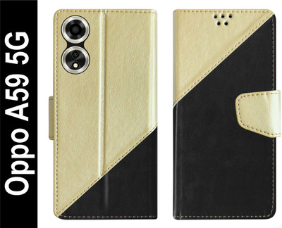 SBMS Flip Cover for Oppo A59 5G Back Cover Case with Magnatic Closure | Card & Money Pocket(Black, Shock Proof, Pack of: 1)