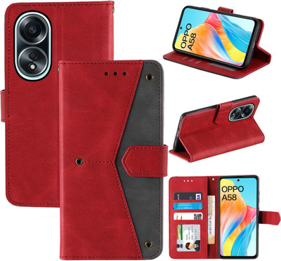 Autofocus Flip Cover for Oppo A58 4G(Red, Camera Bump Protector, Pack of: 1)