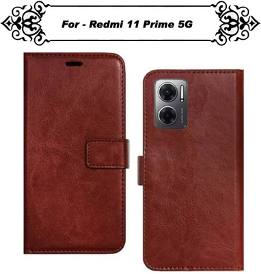 Asmart Flip Cover for Redmi 11 Prime 5G(Brown, Pack of: 1)