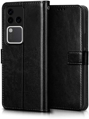 Surestuff Flip Cover for Vivo V30 / V30 Pro 5G Flip Cover | Leather Finish | Inside Pockets(Black, Dual Protection, Pack of: 1)
