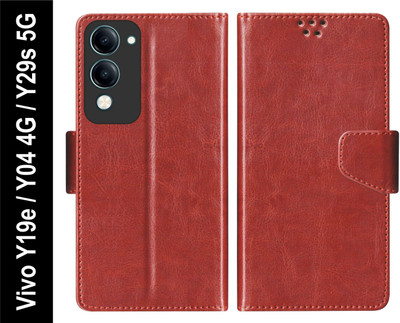 SBMS Flip Cover for Vivo Y19e / Vivo Y04 4G / Vivo Y29s 5G Back Cover Case with Magnatic Closure(Brown, Shock Proof, Pack of: 1)
