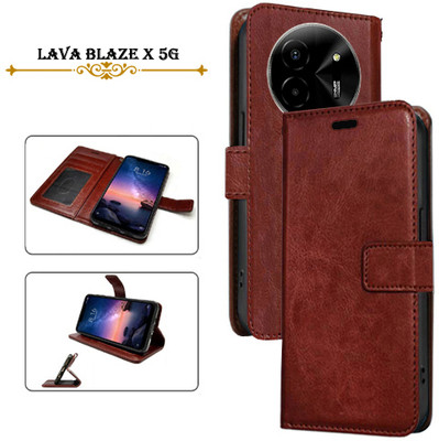 Asmart Flip Cover for Lava Blaze X 5G(Brown, Pack of: 1)
