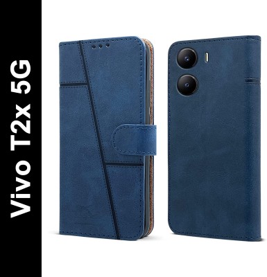 YoZoo Flip Cover for Vivo T2x5G | Vegan PU Leather|Foldable Stand & Pocket |Magnetic(Blue, Dual Protection, Pack of: 1)