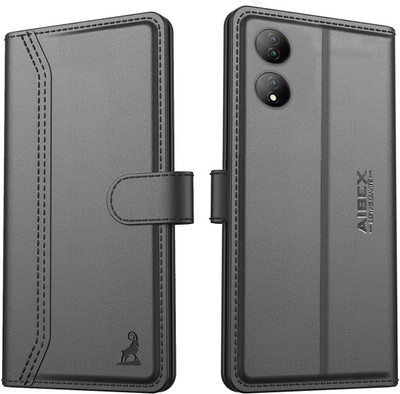 AIBEX Flip Cover for Vivo Y72 5G| Premium Leather Finish | Magnetic Closure | Kickstand Feature | Shockproof(Black, Magnetic Case, Pack of: 1)