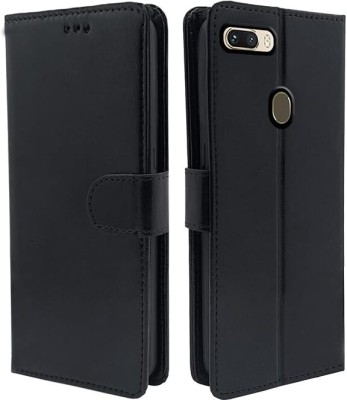 Maa Nachinda Flip Cover for Oppo F9 Pro Foldable Stand PU Leather & Pocket Flip Cover Wallet Style Magnetic(Black, Cases with Holder, Pack of: 1)