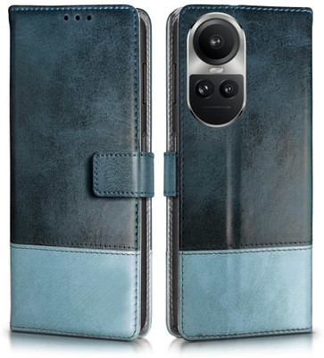 SESS XUSIVE Flip Cover for Oppo Reno 10 Pro 5G -Dual-Color Leather Finish Wallet - Blue & Sky Blue(Brown, Dual Protection)
