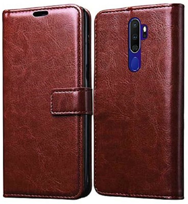CaseTrendz Flip Cover for Oppo A5 (2020) Wallet Design Double Stiched with stand(Brown, Dual Protection, Pack of: 1)