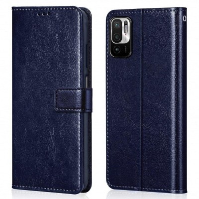 Rwm Flip Cover for Mi Redmi Note 10T 5G / Poco M3 Pro 5G Leather Finish | Inside Pockets & Inbuilt Stand(Blue, Dual Protection, Pack of: 1)