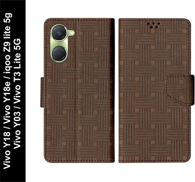 SBMS Flip Cover for Vivo Y18 / Vivo Y18e / Vivo Y03 / Vivo T3 Lite 5G / iQOO Z9 Lite 5G(Brown, Shock Proof, Pack of: 1)