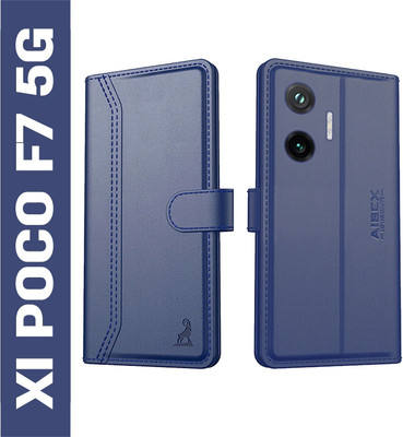 AIBEX Flip Cover for Poco F7 5G |Premium Leather Finish | Magnetic Closure | Kickstand Feature | Shockproof(Blue, Magnetic Case, Pack of: 1)
